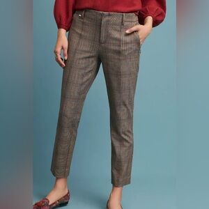 ANTHROPOLOGIE The Essential Slim Trouser Cropped Brown Plaid Pants Size 2
